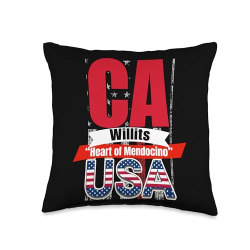 Willits CA Californian, Heart of Mendocino City Willits CA Californian, Heart of Mendocino Souvenir Wear USA Throw Pillow, 16x16, Multicolor