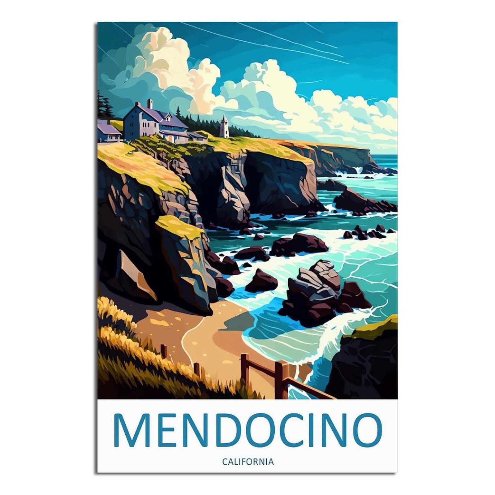 Mendocino California Vintage Travel Posters Landscape 16x24inch(40x60cm) Canvas Art Poster And Canvas Wall Art Living Room Poster, Wall Art Modern Home Bedroom Decor Poster