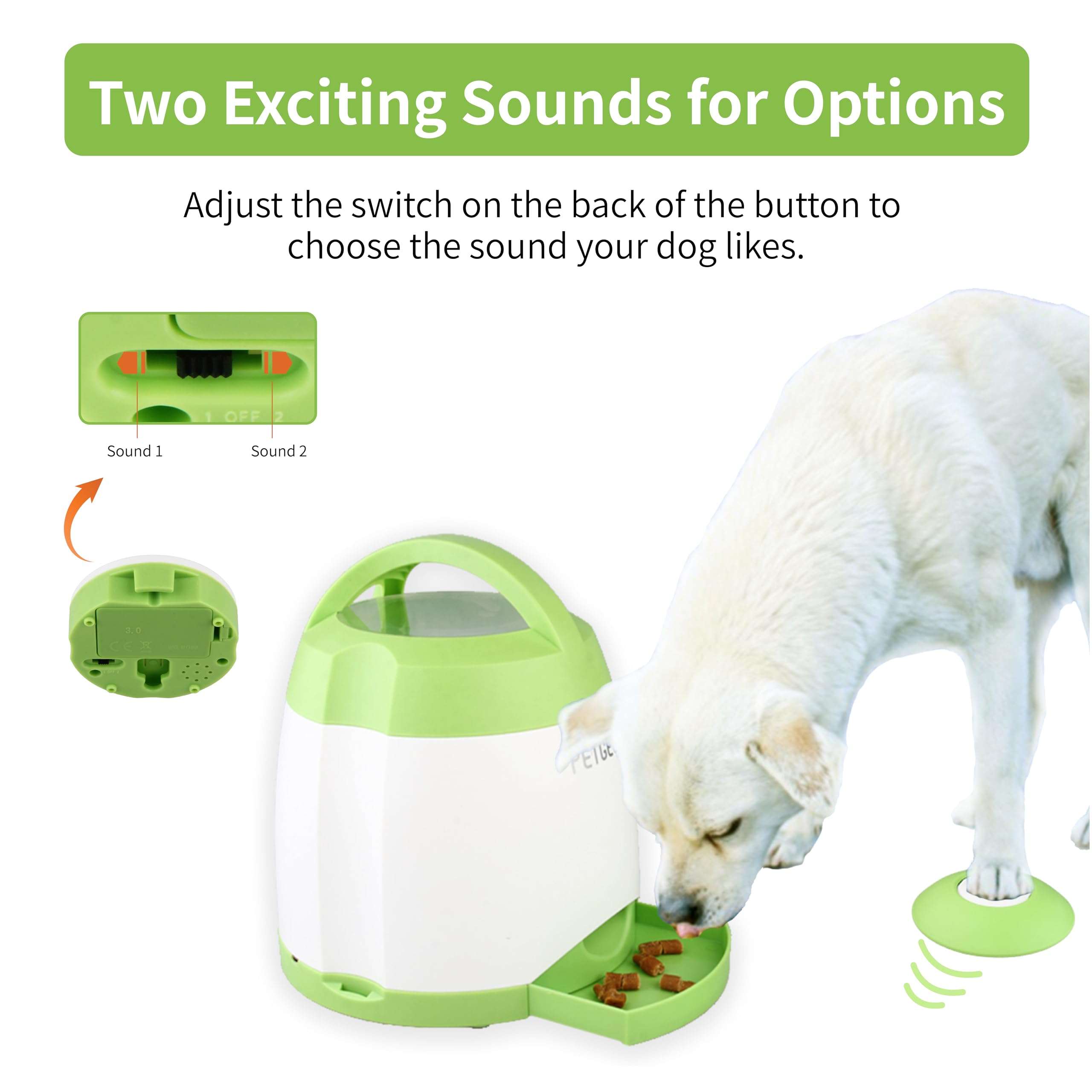 PETGEEK Treat Dispenser Dog Toys, Automatic Pet Feeder with Dual Power Supply and Remote Control, Dog Puzzle Toys and Interactive Dog Toys in One for Indoor or Outdoor Play(Green)