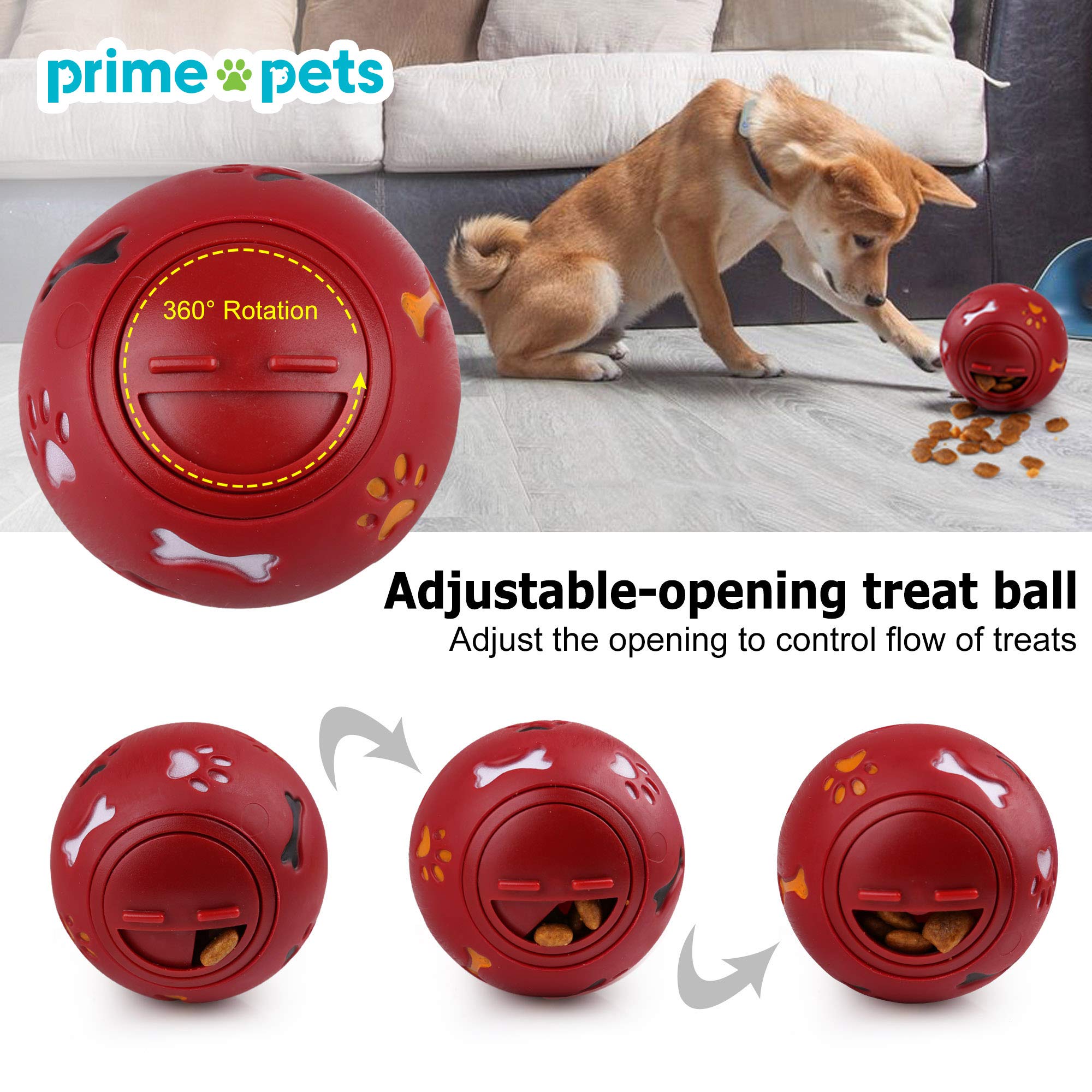 PrimePets Dog Treat Ball, 4 Pack Interactive Food Dispensing Puppy Puzzle Toy, Non-Toxic, Natural Rubber, for Tooth Cleaning, IQ Training, Chewing, Playing