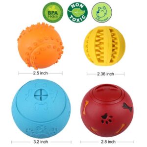 PrimePets Dog Treat Ball, 4 Pack Interactive Food Dispensing Puppy Puzzle Toy, Non-Toxic, Natural Rubber, for Tooth Cleaning, IQ Training, Chewing, Playing