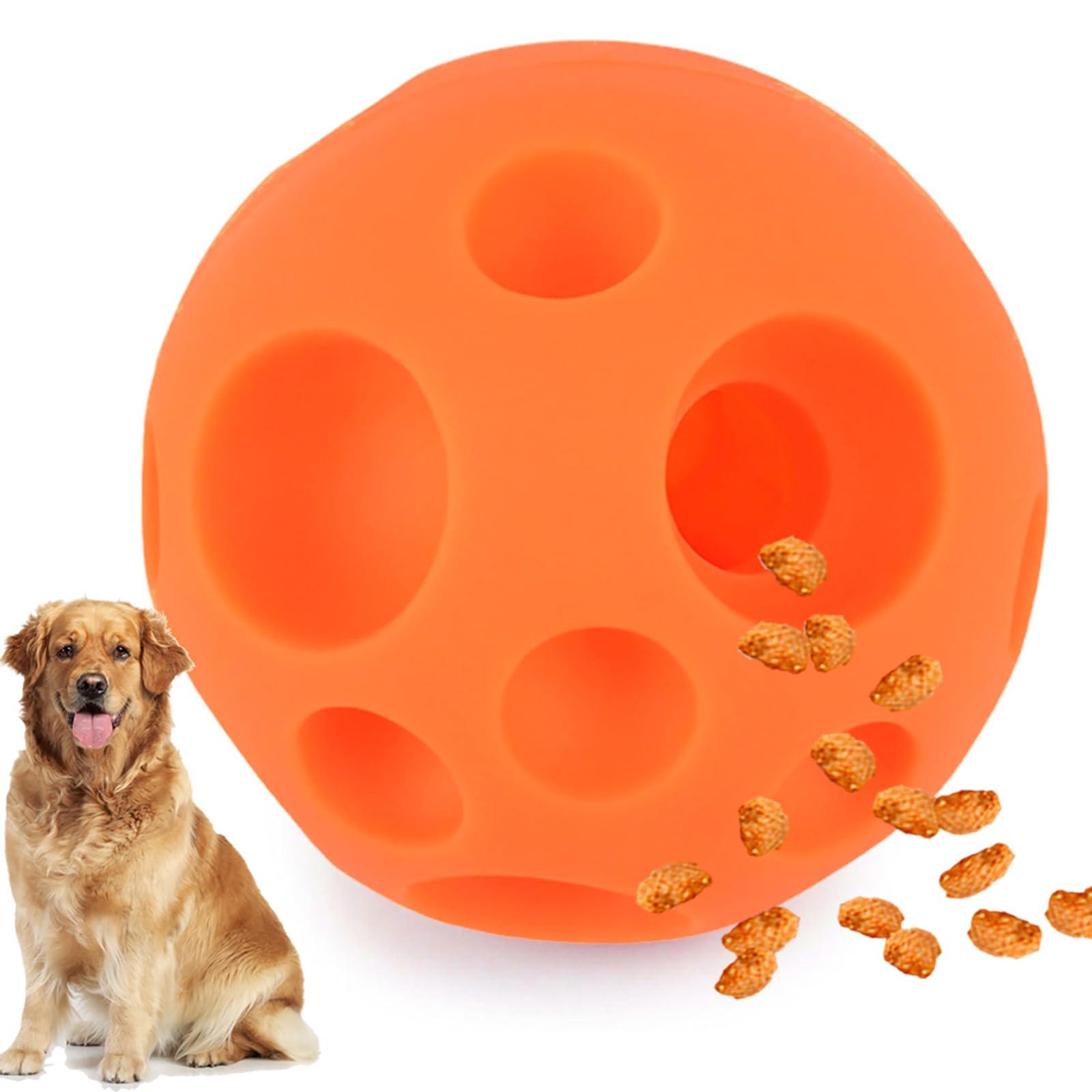 VEEBELL Dog Toy Balls, 5 Inch Treat Dispenser, Interactive Dog Toy for Food Dispensing, Chew Toys Ball for Large Medium Dogs (Orange)