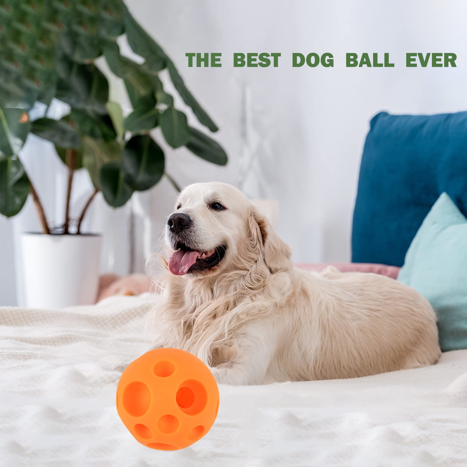 VEEBELL Dog Toy Balls, 5 Inch Treat Dispenser, Interactive Dog Toy for Food Dispensing, Chew Toys Ball for Large Medium Dogs (Orange)