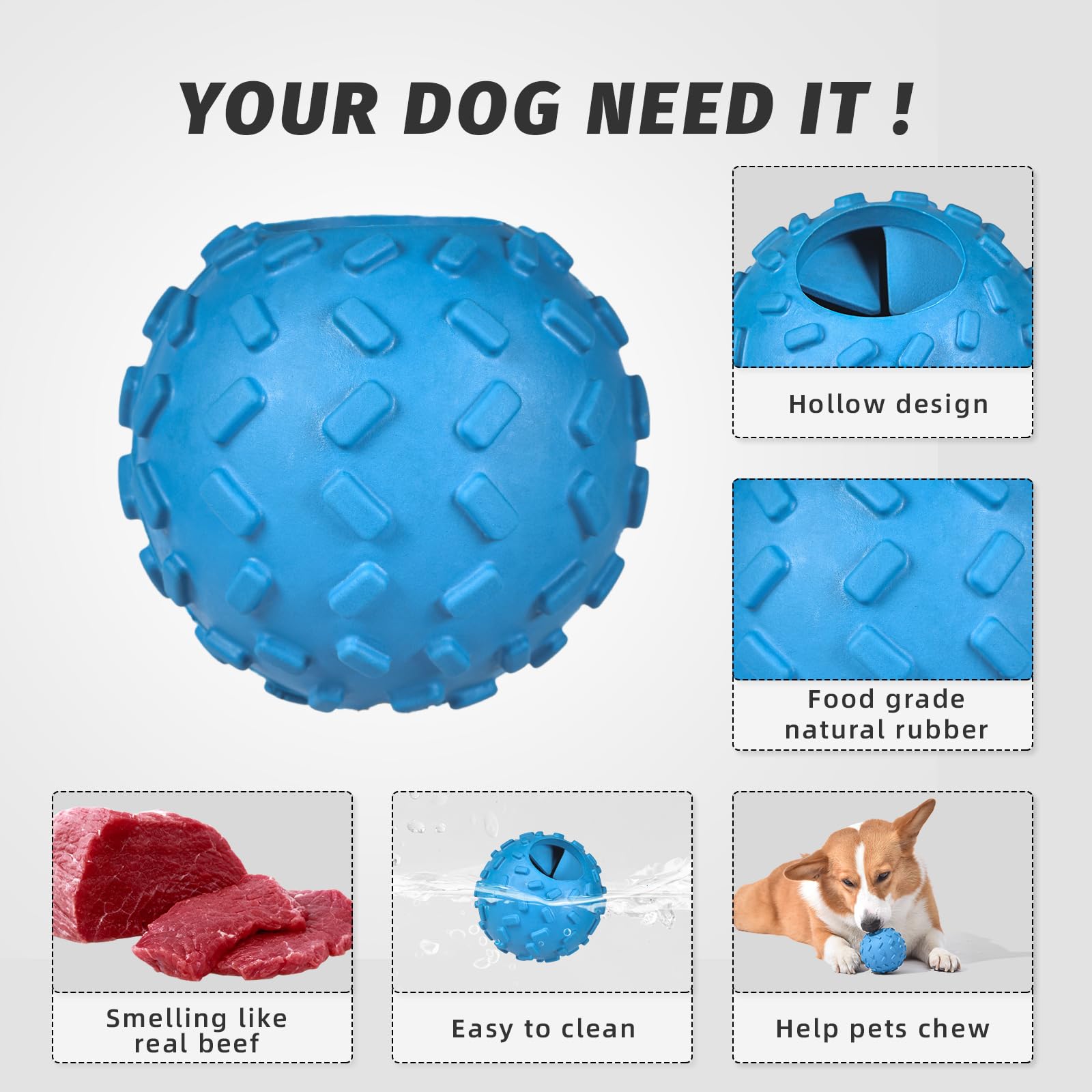 Doudele Dog Toy Balls small - Interactive and Treat Dispensing Toys for Active Dogs，Fetch Balls Extremely Durable Natural Rubber