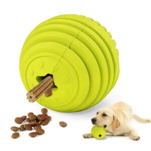 laroo dog feeder puzzle toy ball, natural rubber dog chew toy snack dispenser, bite resistant interactive dog toy treat dispensing aggressive chewers for small medium large dog (9cm ball green)