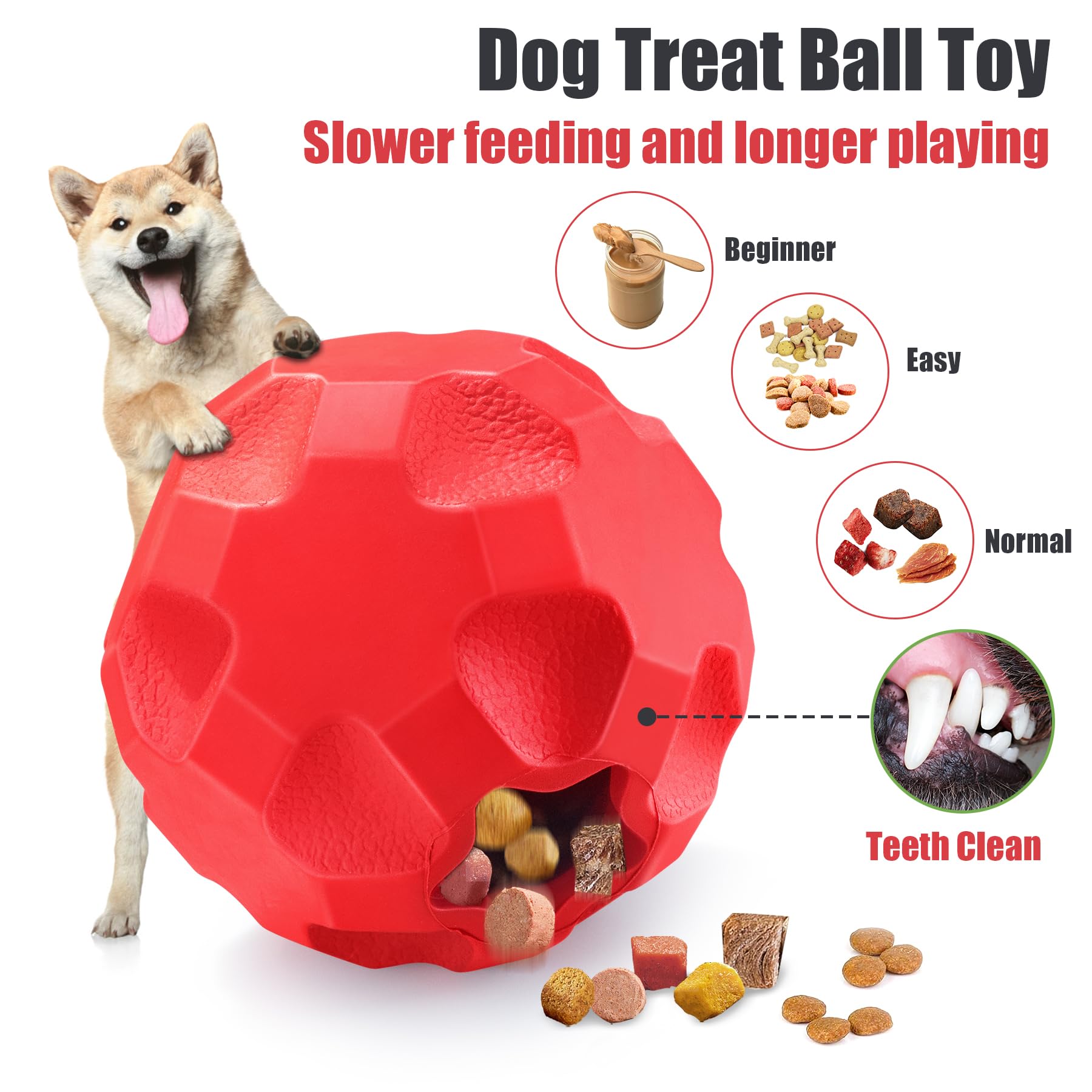 TROUSKAIG Indestructible Dog Balls Treat Dispensing Dog Toys for Aggressive Chewers Large Breed, Interactive Dog Treat Ball, Tough Dog Chew Toys for Aggressive Chewers,Rubber Food Dispensing Dog Toys