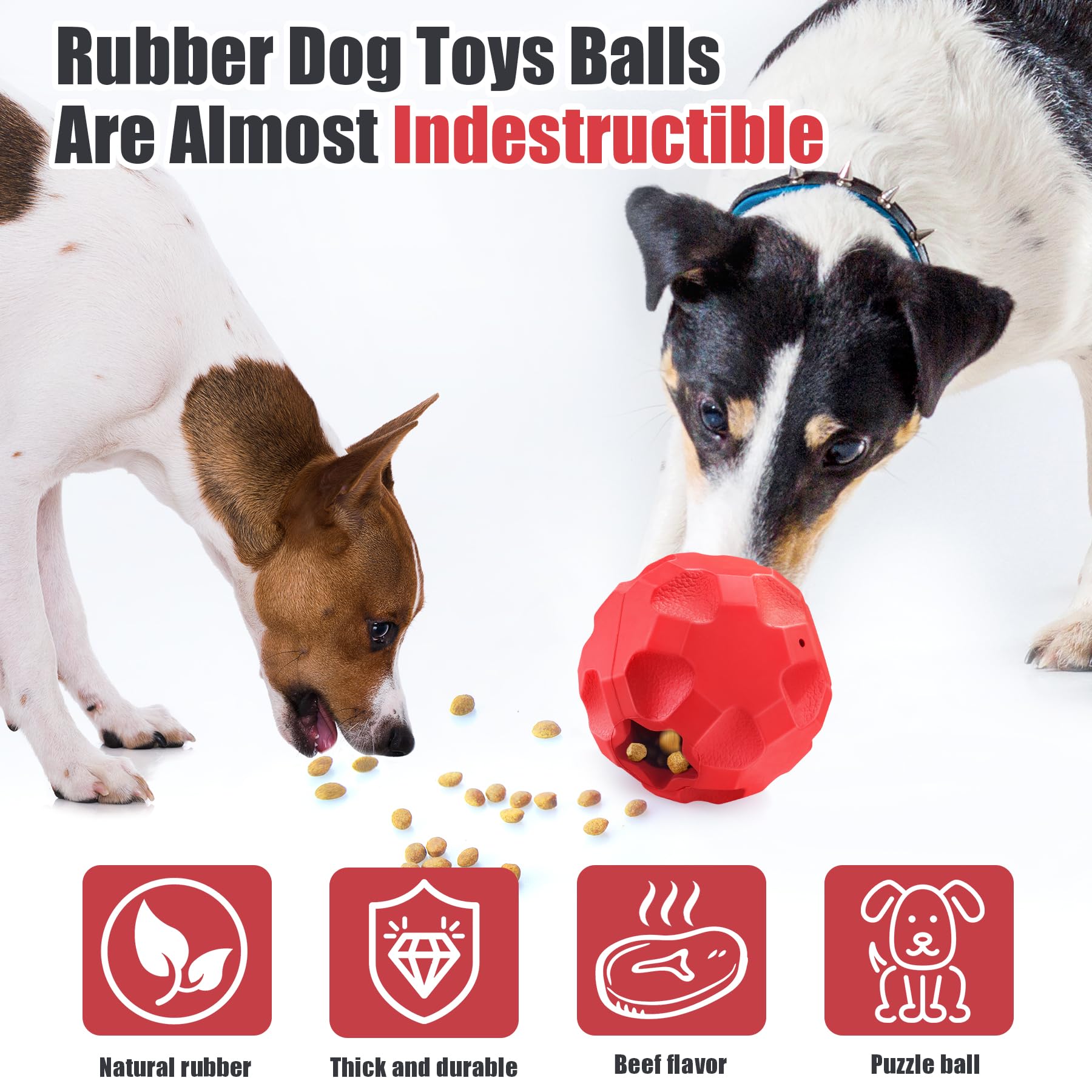 TROUSKAIG Indestructible Dog Balls Treat Dispensing Dog Toys for Aggressive Chewers Large Breed, Interactive Dog Treat Ball, Tough Dog Chew Toys for Aggressive Chewers,Rubber Food Dispensing Dog Toys