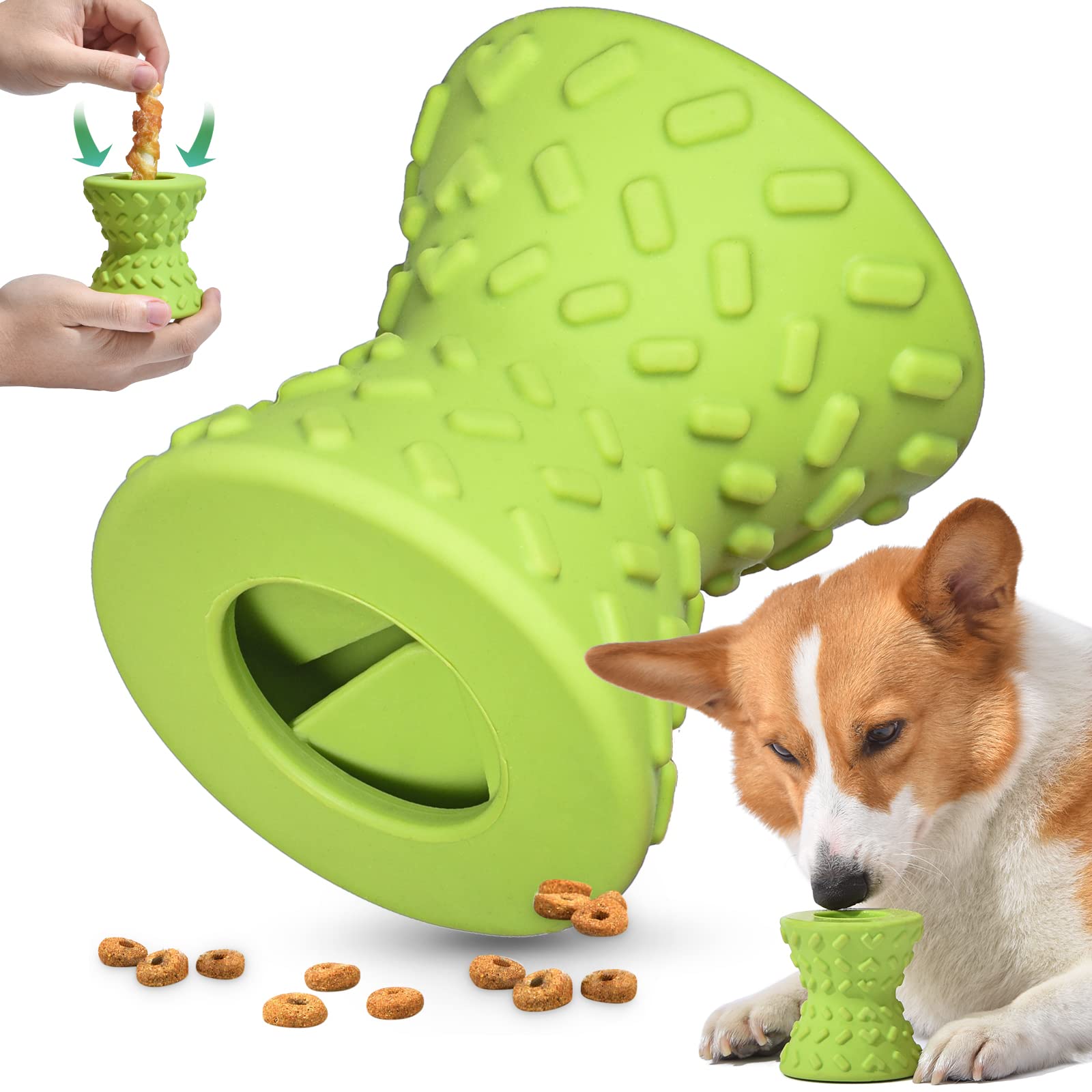 Interactive Treat Dispensing Puppy Toys - Dog Bones for Aggressive Chewers Super Dog Toys Tough Chew for Dogs Toy Bone, Natural Rubber Leaked Dumbbells