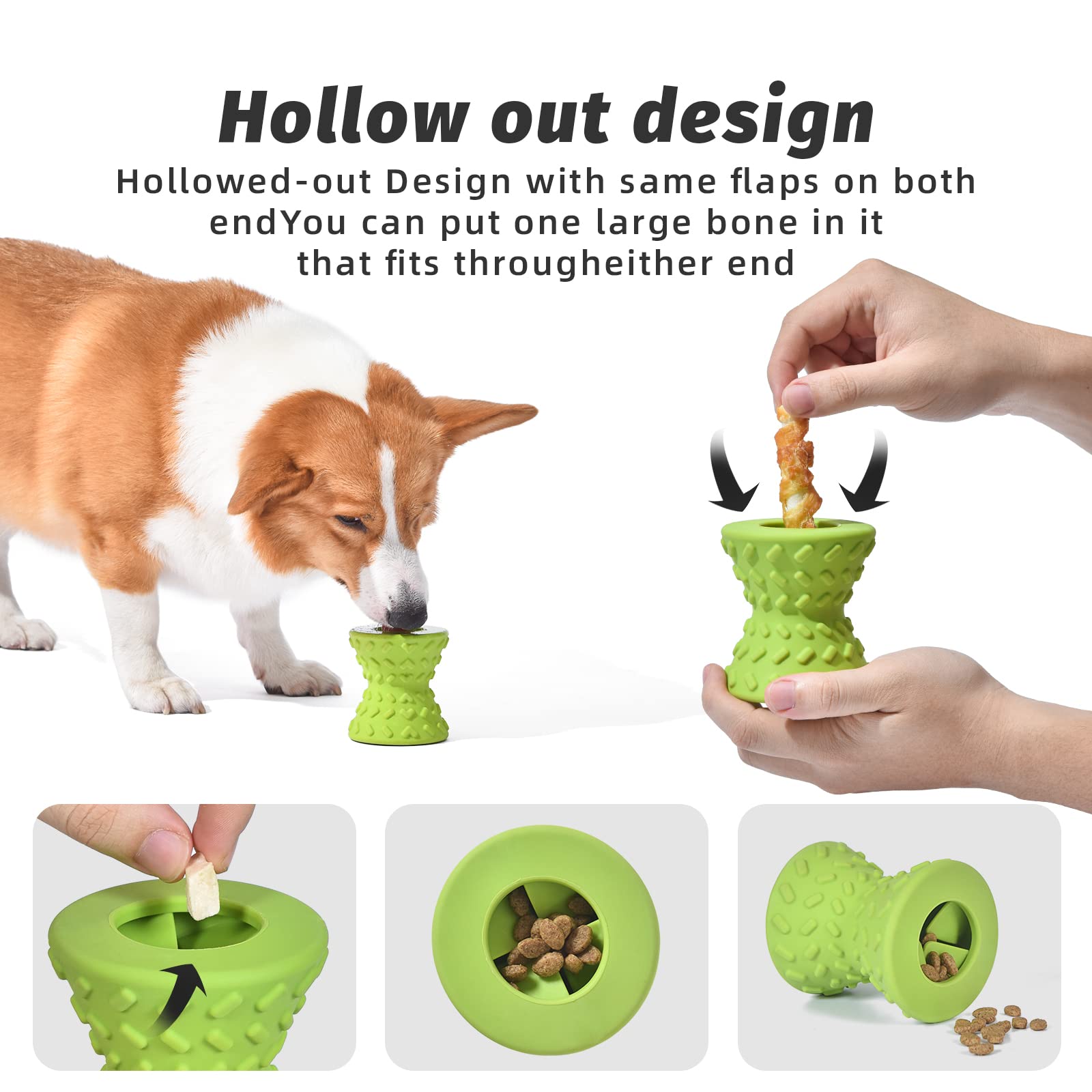 Interactive Treat Dispensing Puppy Toys - Dog Bones for Aggressive Chewers Super Dog Toys Tough Chew for Dogs Toy Bone, Natural Rubber Leaked Dumbbells