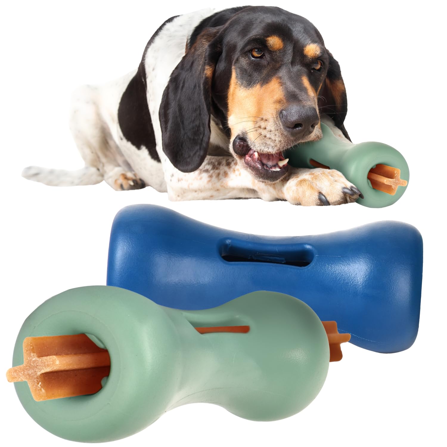 Evergreen Pet Supplies [2 pack Dog Treat Puzzle Enrichment Toy - Interactive Dog Treat Dispenser Toy“ Dog Treat Hider for Aggressive Chewers - Puzzles for Large Dogs - Stimulating Bully Stick Holder