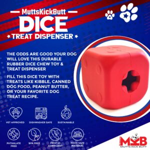 SodaPup MuttsKickButt Dice – Durable Dog Treat Dispenser & Chew Toy Made in USA from Non-Toxic, Pet Safe, Food Safe Natural Rubber for Mental Stimulation, Problem Chewing, Calming Nerves, & More