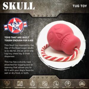 SodaPup USA-K9 Skull – Durable Dog Tug Toy, Chew Toy, & Treat Dispenser Made in USA from Non-Toxic, Pet-Safe, Food Safe Natural Rubber Material for Bonding, Mental & Physical Exercise, & More