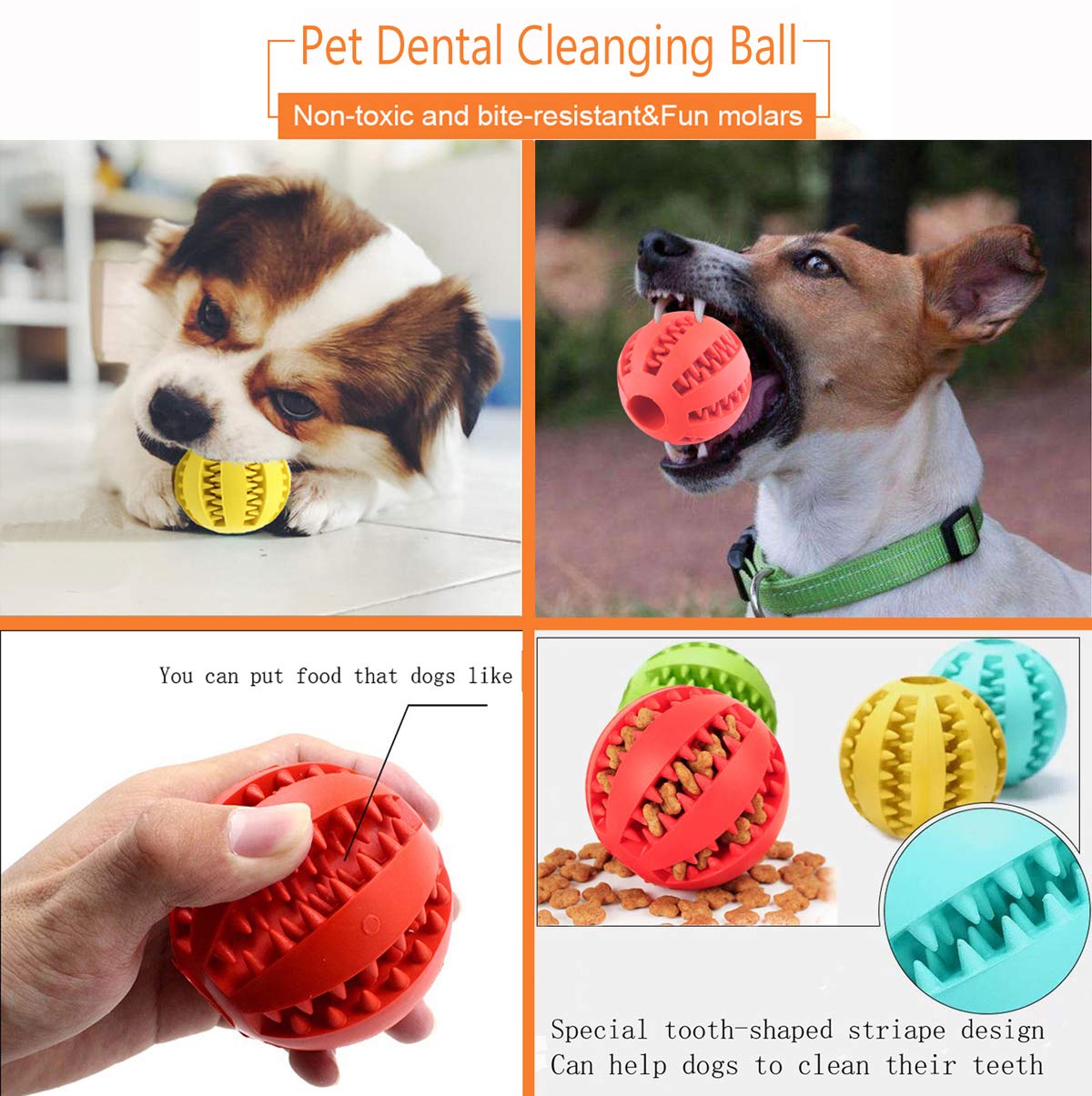 Sunglow 2 Pack Dog Toy Ball，Nontoxic Bite Resistant Teething Toys Balls for Small/Medium/Large Dog and Puppy Cat, Dog Pet Food Treat Feeder Chew Tooth Cleaning Ball Exercise Game IQ Training Ball