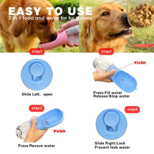 AVELORA Dog Water Bottle with Food Container, Portable Pet Dog Water Dispenser for Outdoor Walking,Hiking,Travel,Puppy essentials,Puppy supplies,Replaceable Waste Bags