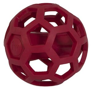 JW Pet Hol-ee Giggler Dog Toy Puzzle Ball, Natural Rubber, Medium (4.5 Inch Diameter), Red