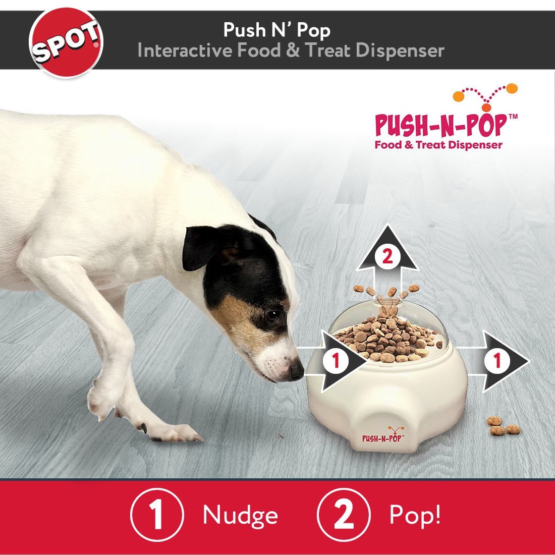 SPOT Push N’ Pop - Interactive Slow Feeding Dog Food Dispenser - Award Winning - Mental Stimulation, Entertaining, Durable Ethical Pets