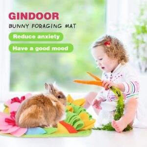 GINDOOR Rabbit Foraging Mat Interactive Bunny Feeding Mat Machine Washable Polar Fleece Small Animal Snuffle Mat Treat Dispenser for Rabbit Guinea Pigs Ferret