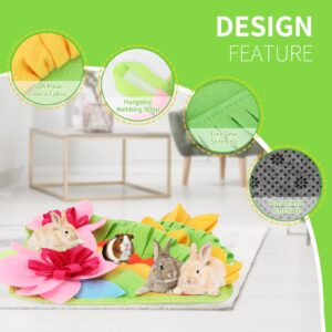 GINDOOR Rabbit Foraging Mat Interactive Bunny Feeding Mat Machine Washable Polar Fleece Small Animal Snuffle Mat Treat Dispenser for Rabbit Guinea Pigs Ferret