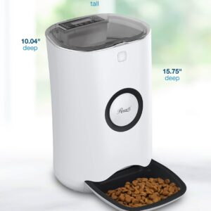 Rosewill Automatic Pet Feeder Food Dispenser for Cat or Dog, Up to 6.5 lbs of Dry Food with Alarm, Portion Control & Voice Recorder, Programmable, USB & Battery Powered, White - (RPPF-21001)