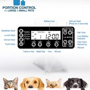 Rosewill Automatic Pet Feeder Food Dispenser for Cat or Dog, Up to 6.5 lbs of Dry Food with Alarm, Portion Control & Voice Recorder, Programmable, USB & Battery Powered, White - (RPPF-21001)