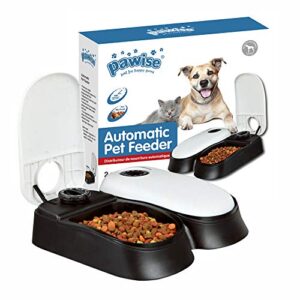 pawise automatic cat feeders 2 meal automatic dog feeder,dog/cat food dispenser 1.5 cups, schedule meal or treat, with 48-hour timer