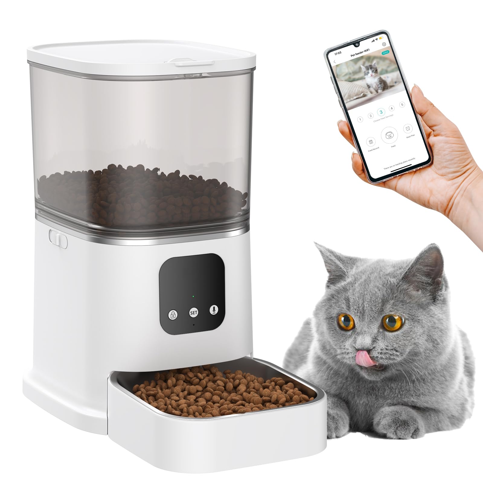 Automatic Cat Feeders with APP Control - 2.4G WiFi Food Dispenser, 6L Automatic Pet Feeder with Voice Recorder, Food Treat Dispenser for Cat & Dog