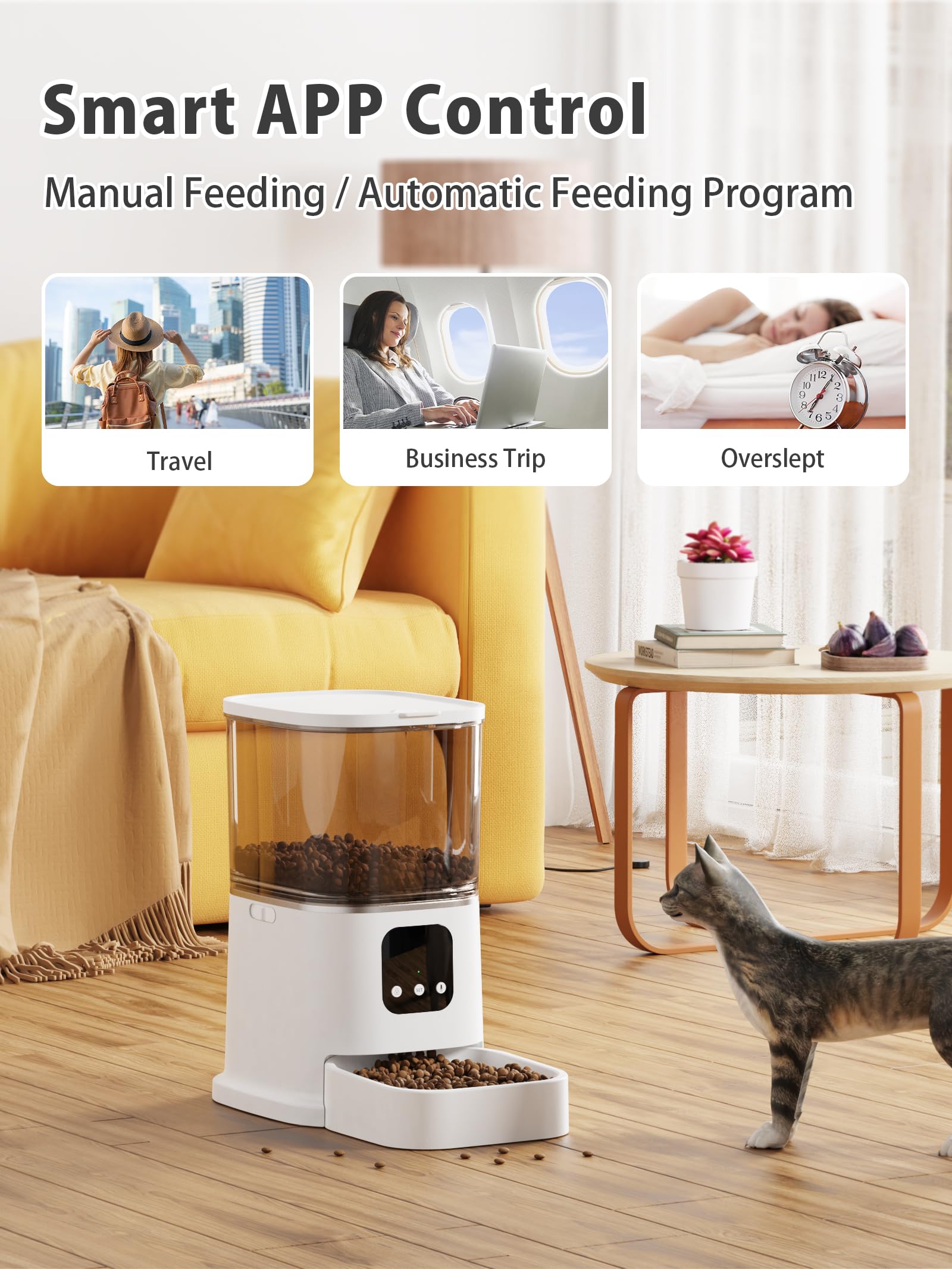 Automatic Cat Feeders with APP Control - 2.4G WiFi Food Dispenser, 6L Automatic Pet Feeder with Voice Recorder, Food Treat Dispenser for Cat & Dog