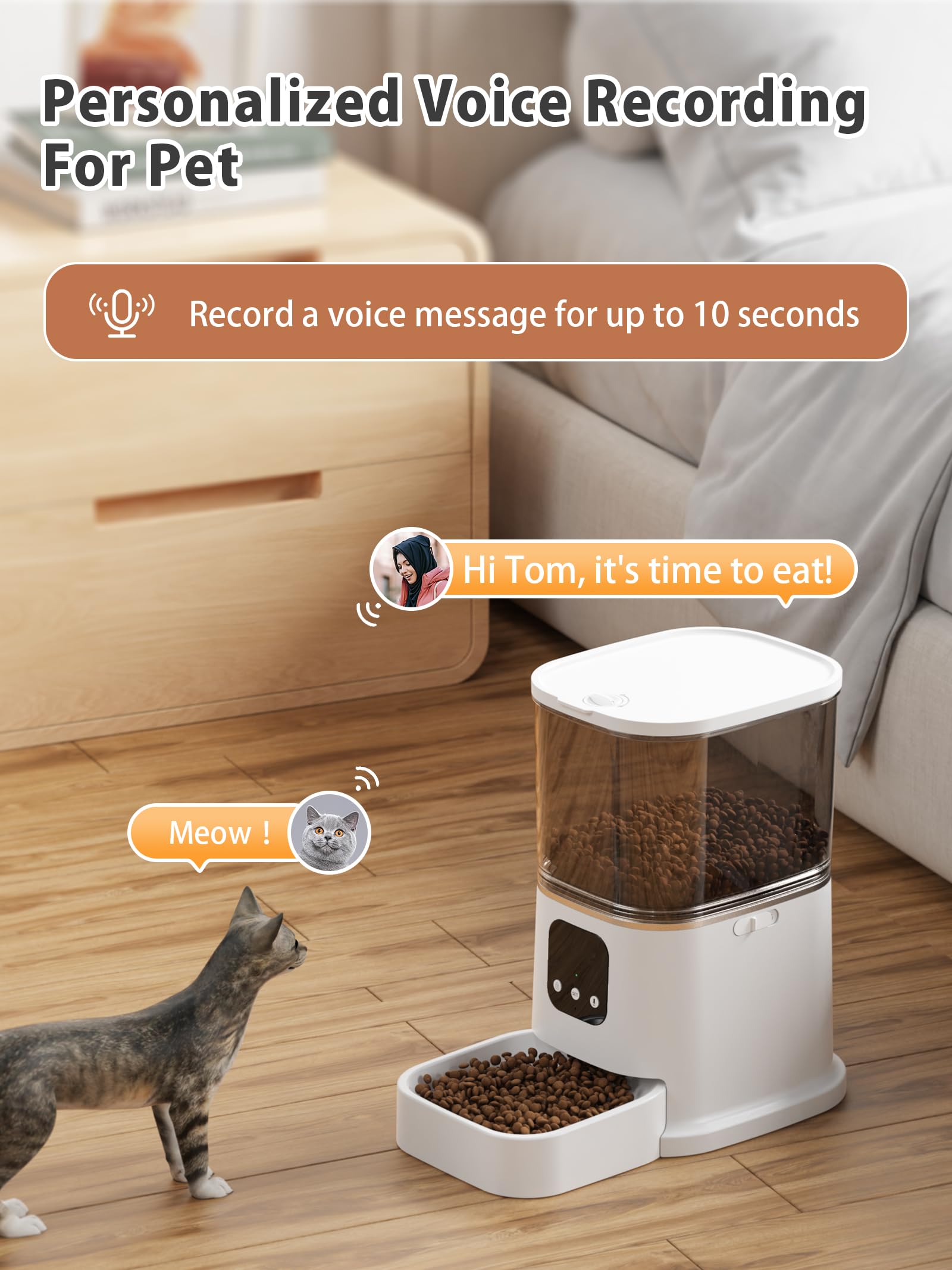 Automatic Cat Feeders with APP Control - 2.4G WiFi Food Dispenser, 6L Automatic Pet Feeder with Voice Recorder, Food Treat Dispenser for Cat & Dog