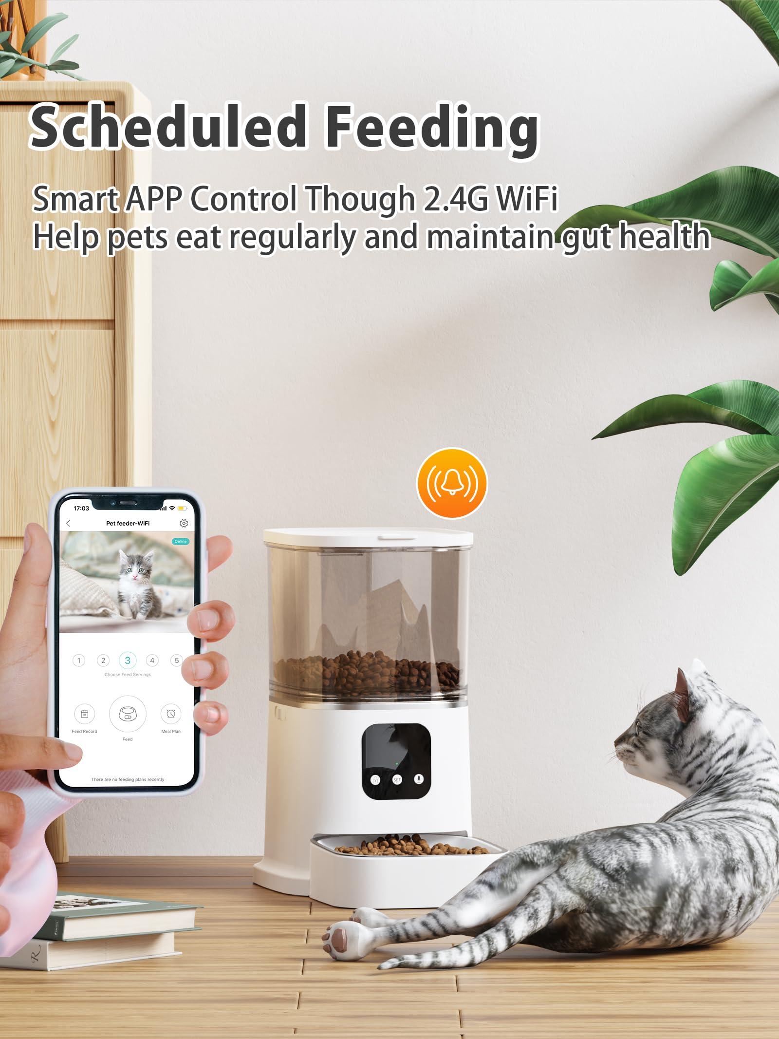 Automatic Cat Feeders with APP Control - 2.4G WiFi Food Dispenser, 6L Automatic Pet Feeder with Voice Recorder, Food Treat Dispenser for Cat & Dog