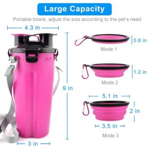 Guardians Dog Travel Water Bottle Collapsible Bowls, 2 in 1 Pet Food Container with Collapse Bowls, Outdoor Portable Water Bowls for Walking, Traveling, Camping and Hiking (Pink)