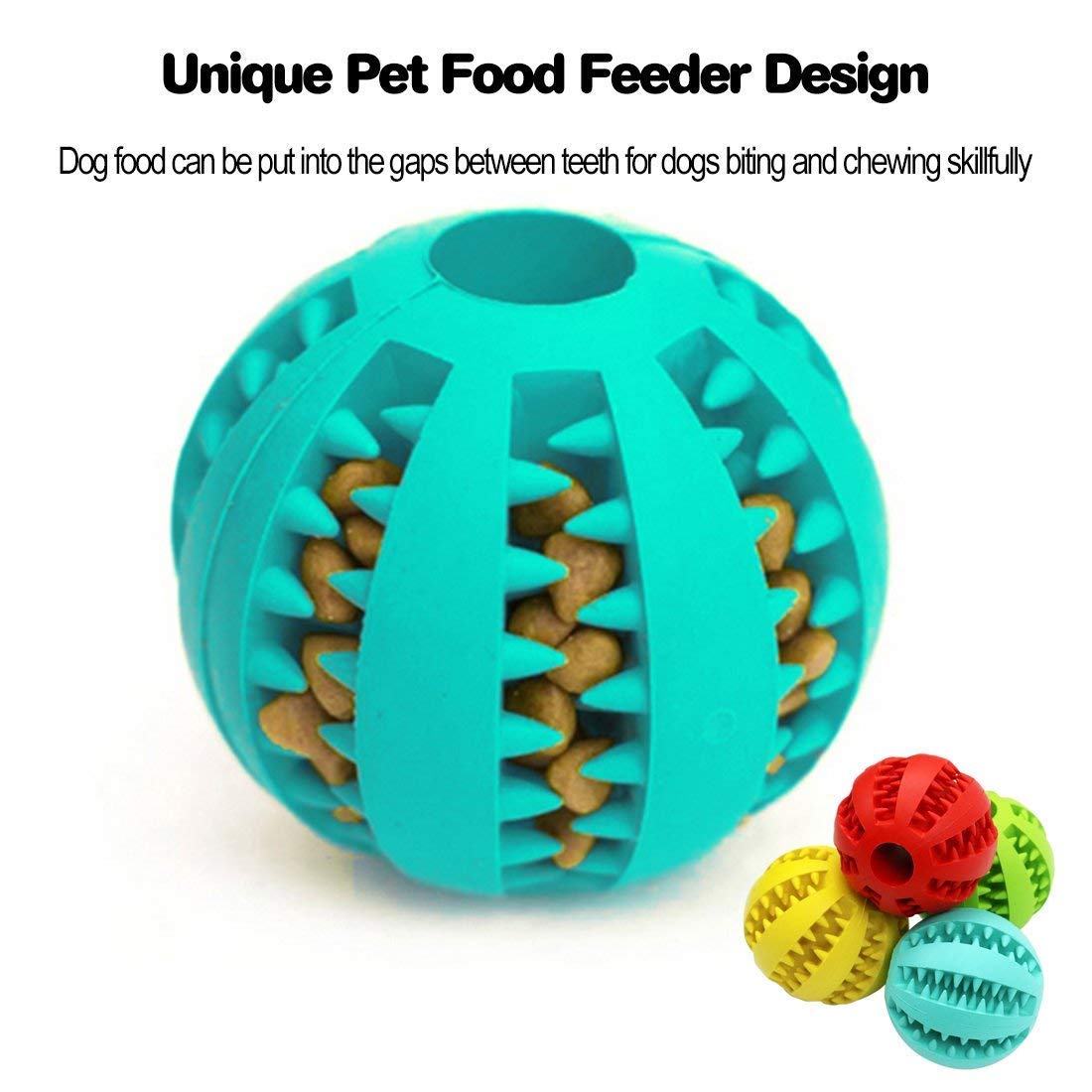 Interactive Dog Chew Toy Ball - Bite-Resistant Dog Treat Ball Dispenser Feeder - Ideal as Dog Puzzle Toys for Dog Boredom, Puppy Teething & Mind Stimulating Training Exercise (Color May Vary)