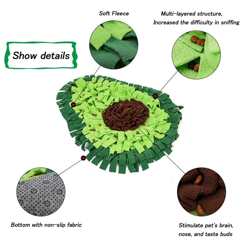 Dog Snuffle Blanket Pet Interactive Mat Nosework Feeding Mat Treat Dispenser Natural Foraging Toys for Small Large Dogs Cats Rabbits (Avocado)