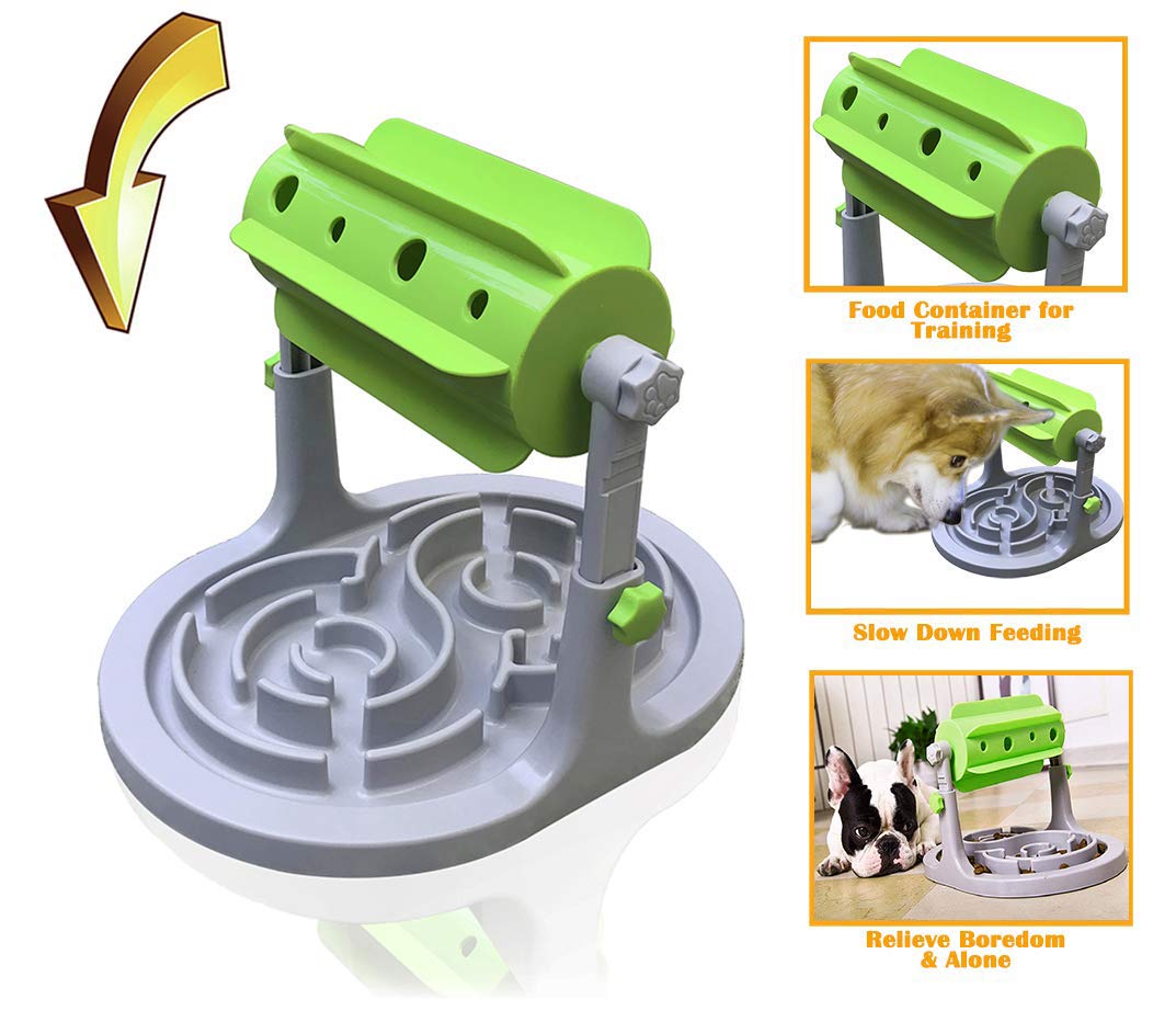 Ito Rocky Interactive Dog & Cat Food Puzzle Toy - Treat Boredom Dispensing Slow Feeder - Anxiety IQ Training in Smart Feeding and Adjustable Height for Small/Medium Dogs