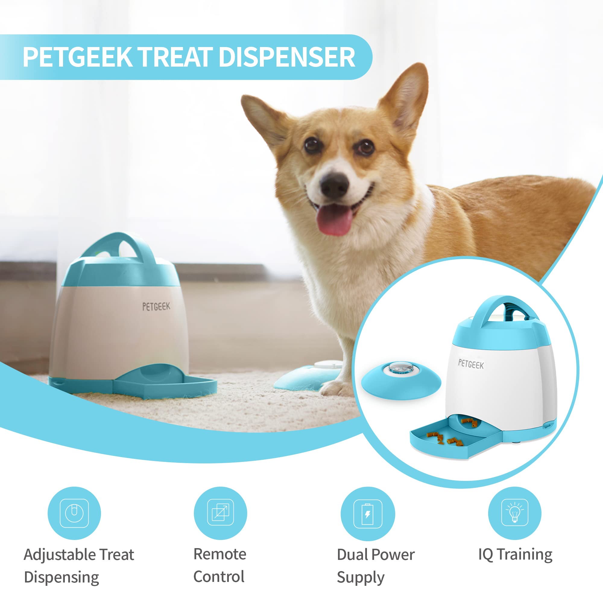 PETGEEK Training Dog Treat Dispenser & Automatic Interactive Dog Toy, Dog Toys Self Play for Entertainment Memory Training Toy, Interactive Dog Toys for Small Medium Large Dogs