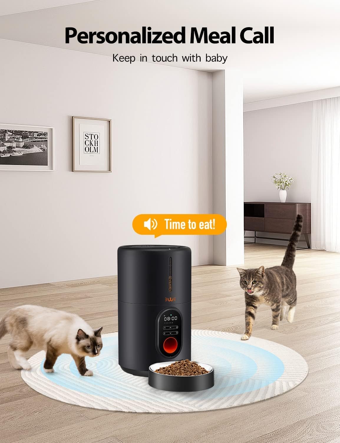 Tetsbo Automatic Cat Food Dispenser, Automatic Cat Feeders with Freshness Preservation, Timed Cat Feeder for Dry Food,Up to 6 Meals Per Day,Timed Pet Feeder for Cats/Dogs