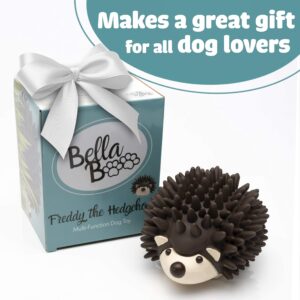 Bella Boo Pets Interactive Dog Toy for Strong Chewers - Freddy The Hedgehog All-in-One Treat Ball + Food Dispensing Slow Feeder Dog IQ Puzzle + Dental Chew Toy for Medium and Large Breed Dogs (Brown)