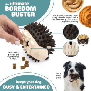 Bella Boo Pets Interactive Dog Toy for Strong Chewers - Freddy The Hedgehog All-in-One Treat Ball + Food Dispensing Slow Feeder Dog IQ Puzzle + Dental Chew Toy for Medium and Large Breed Dogs (Brown)