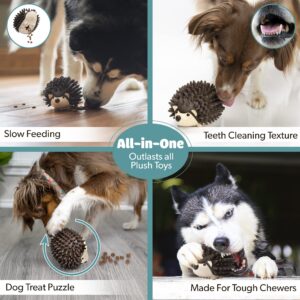 Bella Boo Pets Interactive Dog Toy for Strong Chewers - Freddy The Hedgehog All-in-One Treat Ball + Food Dispensing Slow Feeder Dog IQ Puzzle + Dental Chew Toy for Medium and Large Breed Dogs (Brown)