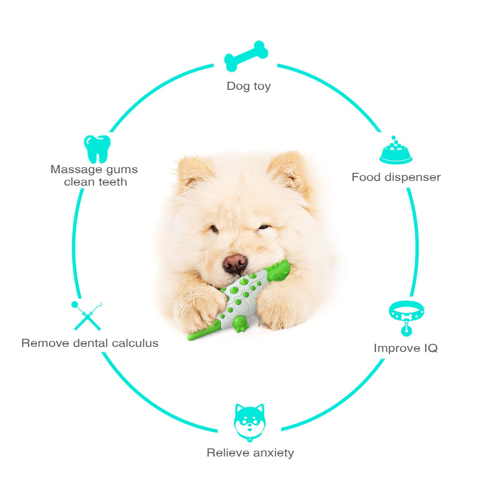 Buyiteme Dog Toothbrush Chew Toy Durable Dog Interactive Treat Dispenser Squeaky Dog Chew Toys for Aggressive Chewers, ​Cleans Teeth and Promotes Dental&Gum Health (Green, Crocodile)