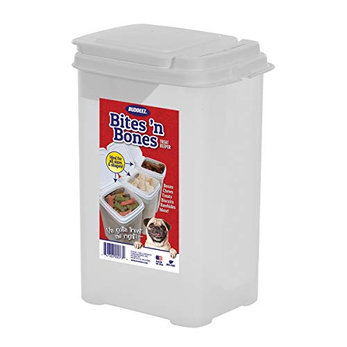 Buddeez Pet Treat Container - Bites & Bones 3.5 Quart Dog Treat Container, Cat Treat Container, with Large Flip Top Lid Suitable For Dog, Cat, Bird, & Other Animal Treat Storage