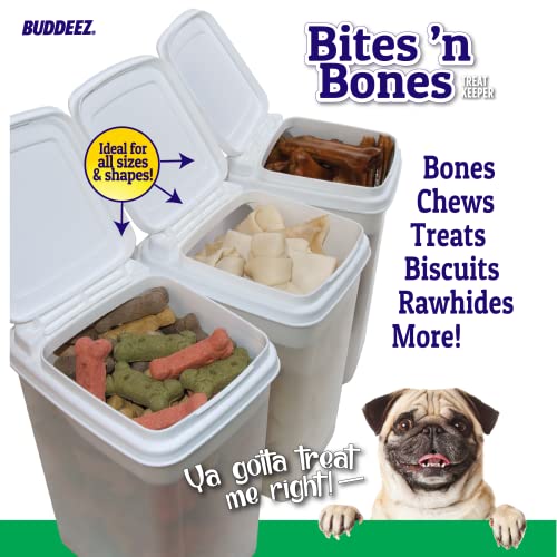 Buddeez Pet Treat Container - Bites & Bones 3.5 Quart Dog Treat Container, Cat Treat Container, with Large Flip Top Lid Suitable For Dog, Cat, Bird, & Other Animal Treat Storage