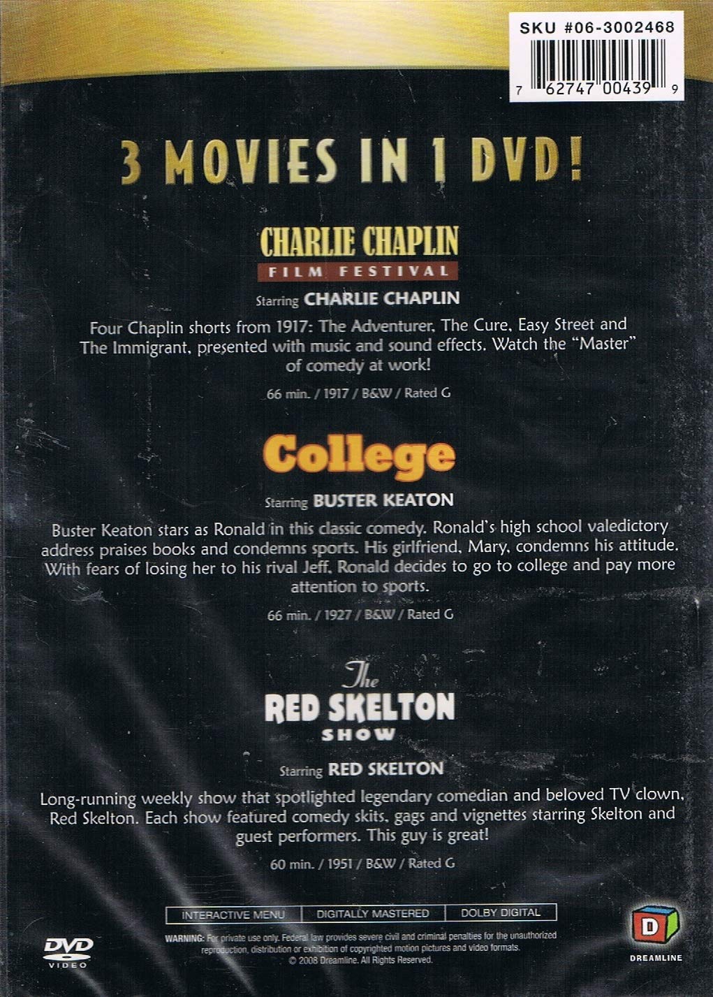 Triple feature-Charle Chaplin Film Festival-Buster Keaton in College-The Red Skelton Show