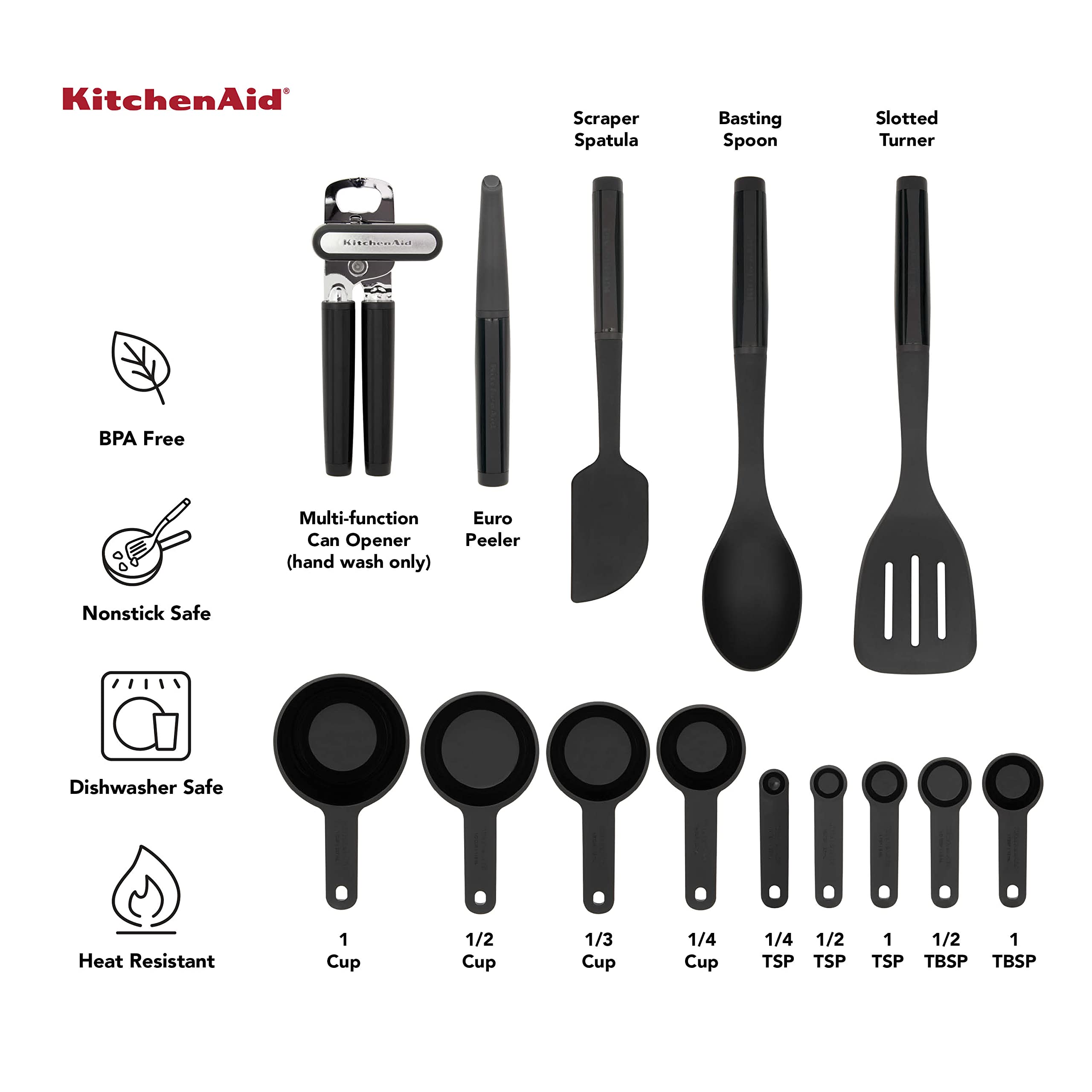 KitchenAid Universal Tool and Gadget Set, 14 Piece, Black