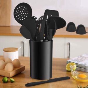 Homikit 42 Pieces Black Kitchen Cooking Utensils Set with Holder, Nonstick Silicone Utensil Spatula for Cooking, Heat Resistant Kitchen Tools Spoon Turner Whisk for Cookware, Dishwasher Safe