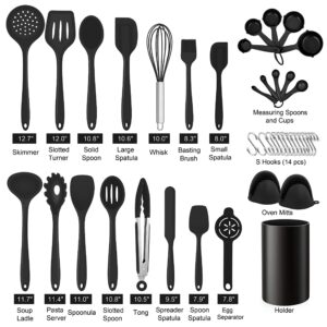 Homikit 42 Pieces Black Kitchen Cooking Utensils Set with Holder, Nonstick Silicone Utensil Spatula for Cooking, Heat Resistant Kitchen Tools Spoon Turner Whisk for Cookware, Dishwasher Safe