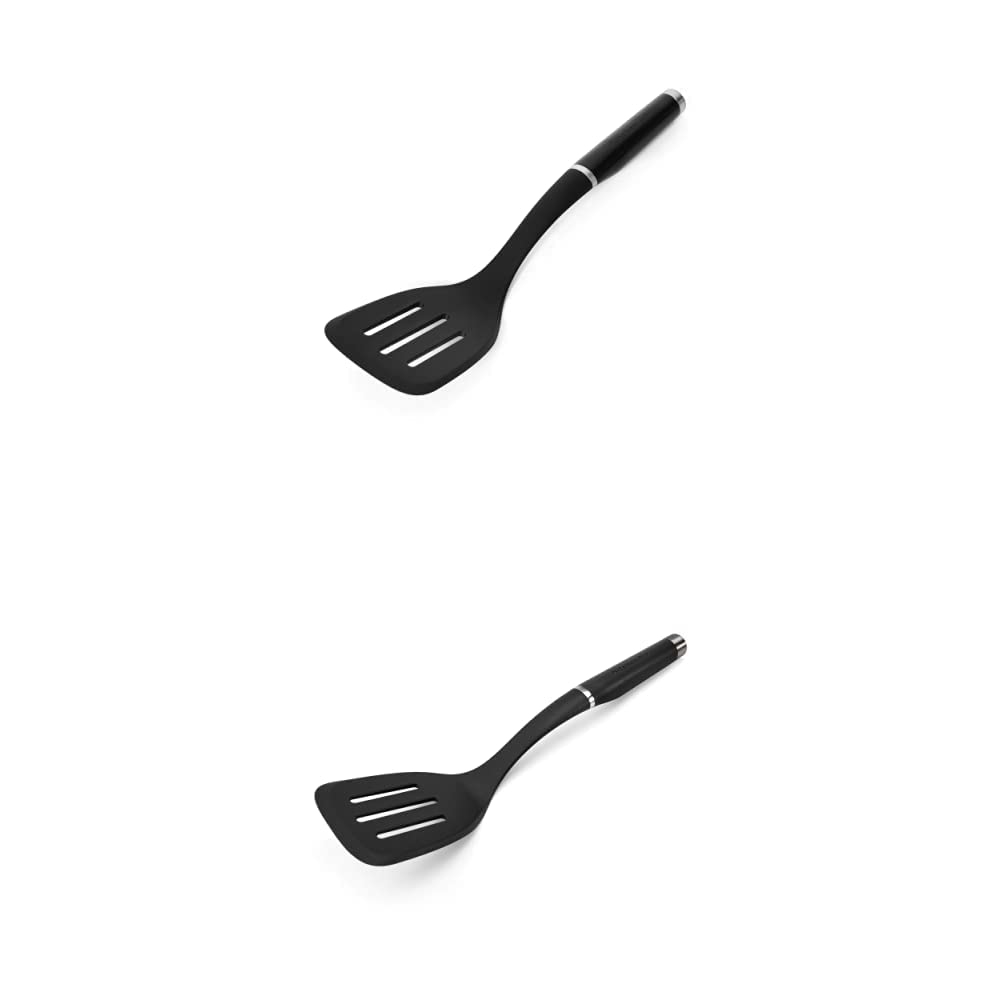 KitchenAid Classic Slotted Turner, One Size, Black 2, 13.66-Inch and KitchenAid Gourmet Nylon Slotted Turner, one size, Matte Black