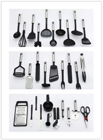 38-piece Kitchen Utensils Set Home Cooking Tools Gadgets Turners Tongs Spatulas Pizza Cutter Whisk Bottle Opener, Graters Peeler, Can Opener, Measuring Cups Spoons (Black)