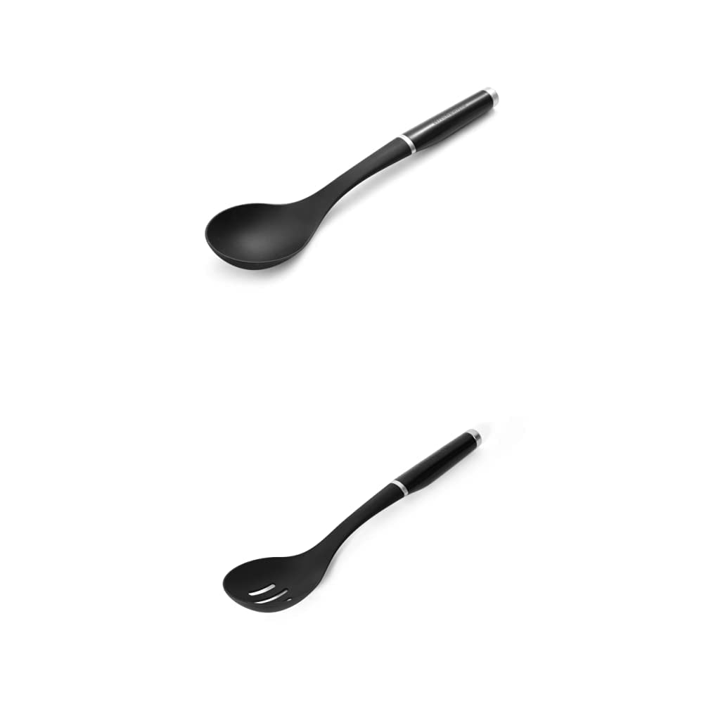 KitchenAid Classic Basting Spoon, One Size, Black 2andKitchenAid Classic Slotted Spoon, One Size, Black 2