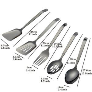 5 PCs Black Kitchen Utensils Set Slotted Spactula Wide Turner Serving Spoon Slotted Spoon Dinner Fork Cooking Tool Set