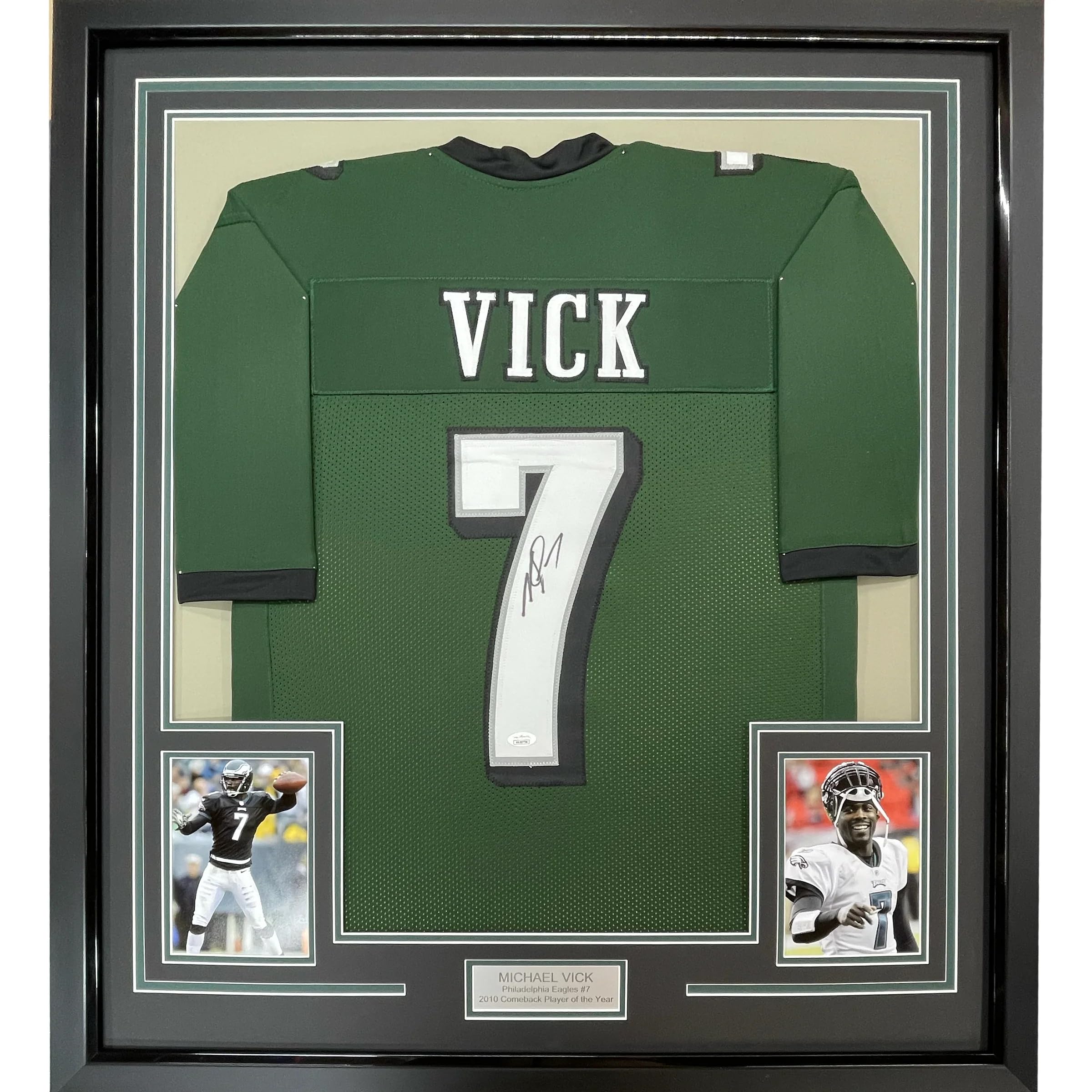 Framed Autographed/Signed Michael Mike Vick 33x42 Philadelphia Green Football Jersey PSA/DNA COA